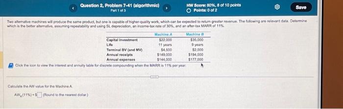 Question 2, Problem 7-41 (algorithmic) Part 1 of 3 HW Score: 80%,