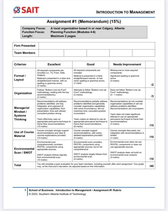 $8 SAIT INTRODUCTION TO MANAGEMENT Company Focus: Function Focus: Length: Firm Presented