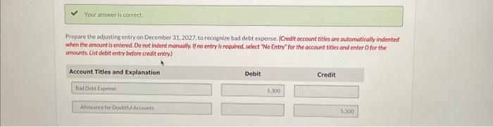 accounts. Prepare the adjusting entry for the current year's provision for uncollectible