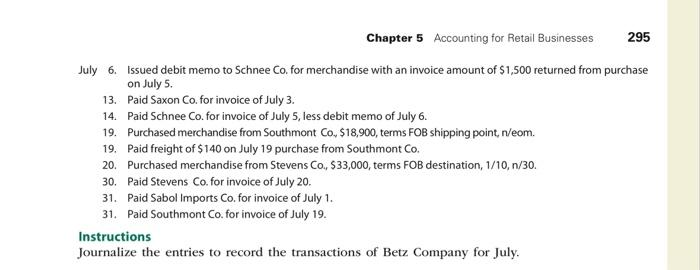 selected transactions were completed by Betz Company during July of the current