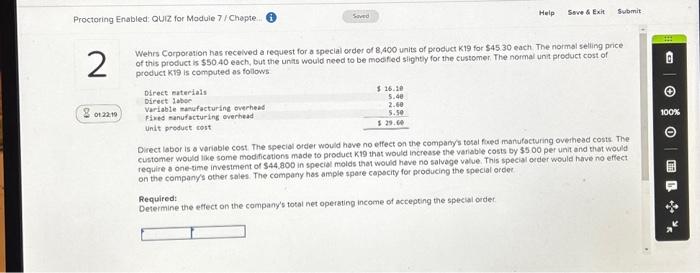 Proctoring Enabled: QUIZ for Module 7/Chapte 2 Saved Help Save & Exit