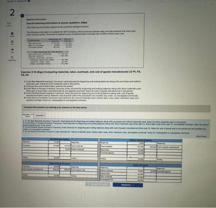 Chapter 2 Humework 437 2 Required information Use the following information to