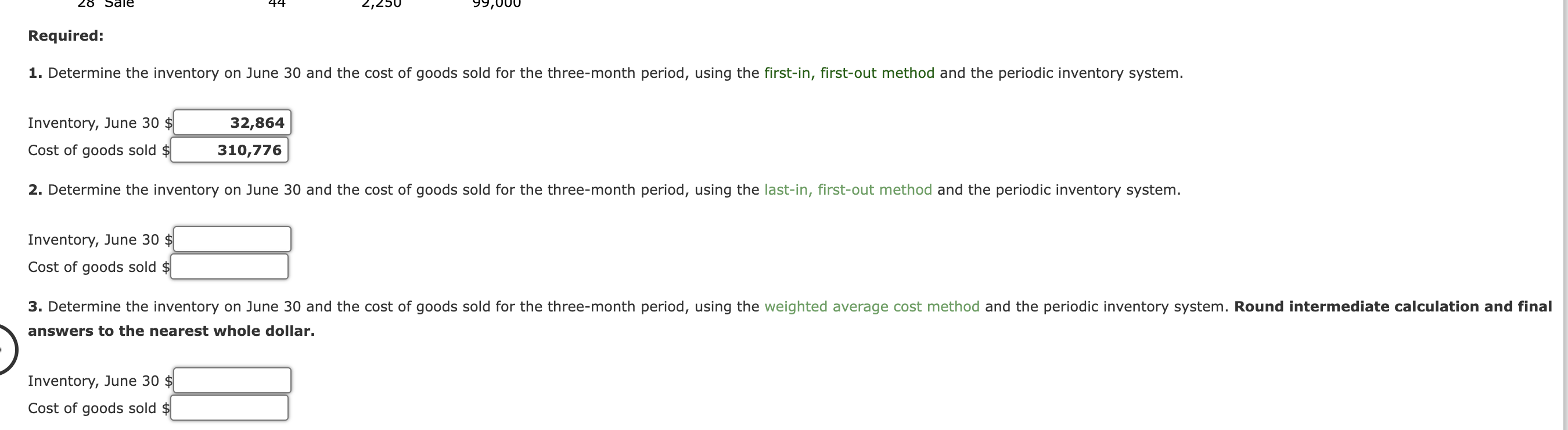 data on purchases and sales for a three-month period are as follows: