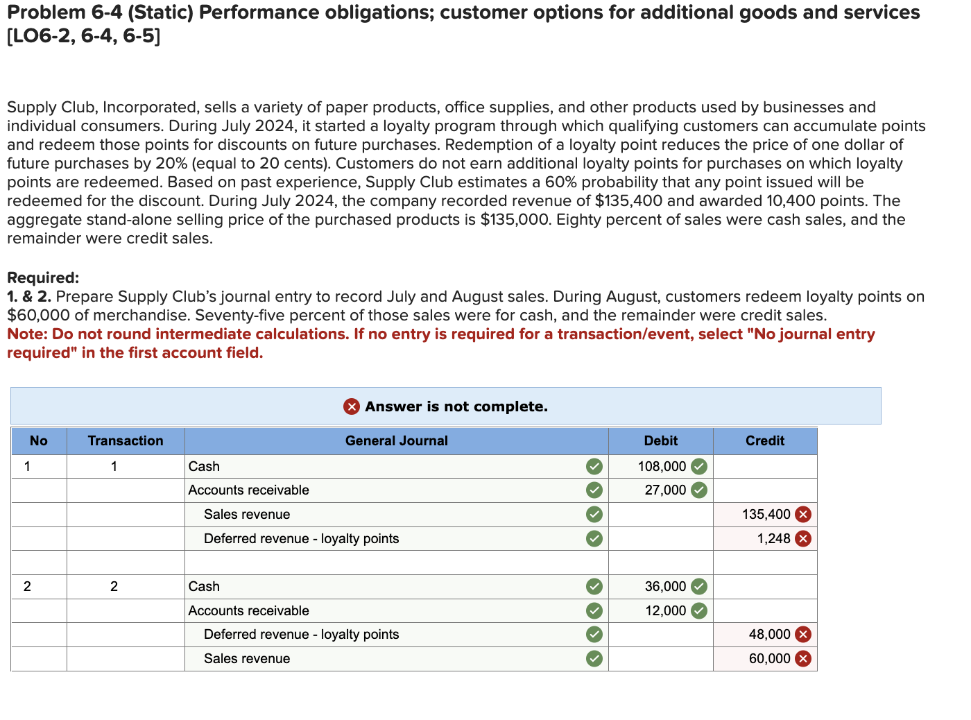 Problem 6-4 (Static) Performance obligations; customer options for additional goods and services
