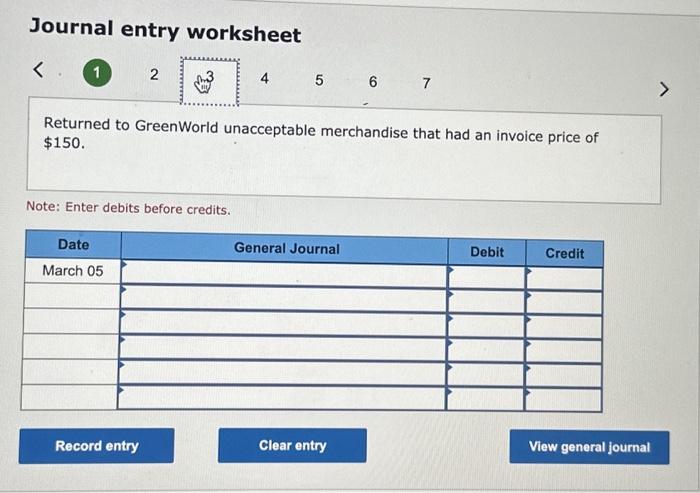 invoice dated March 3, and FOB shipping point. Note: Enter debits before