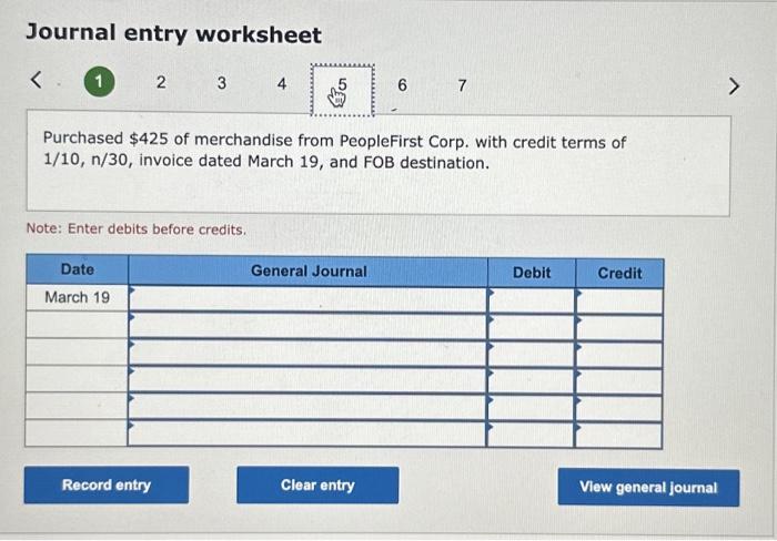 View general journal Journal entry worksheet < 1 3 4 5 6