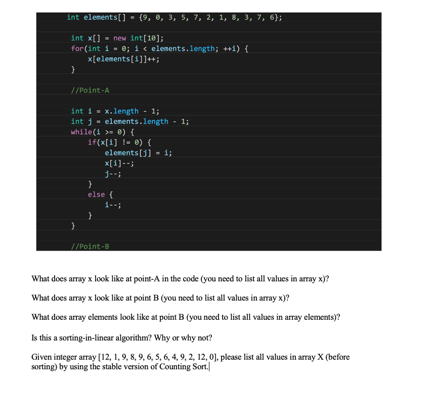 int elements[] = {9, 0, 3, 5, 7, 2, 1, 8, 3,