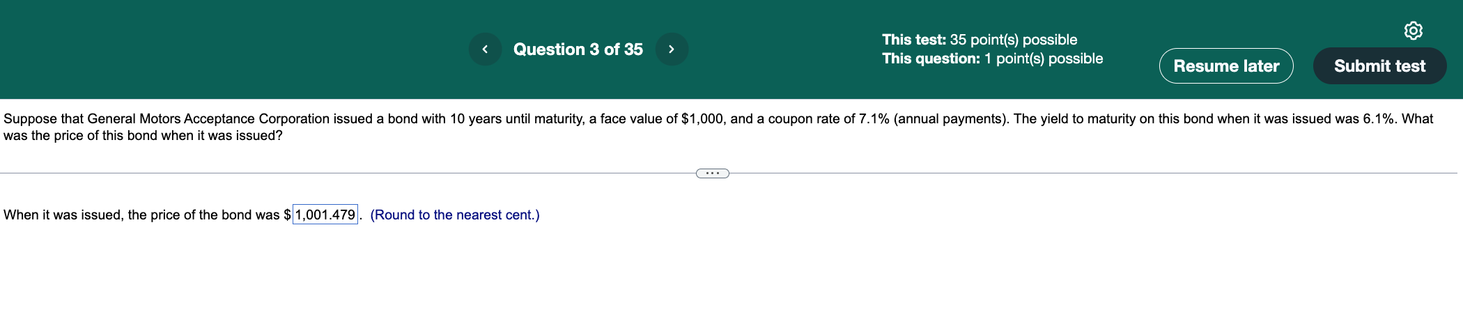 < Question 3 of 35 > This test: 35 point(s) possible This