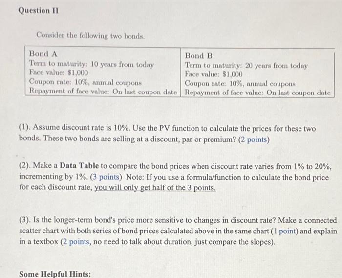 Question II Consider the following two bonds. Bond A Term to maturity: