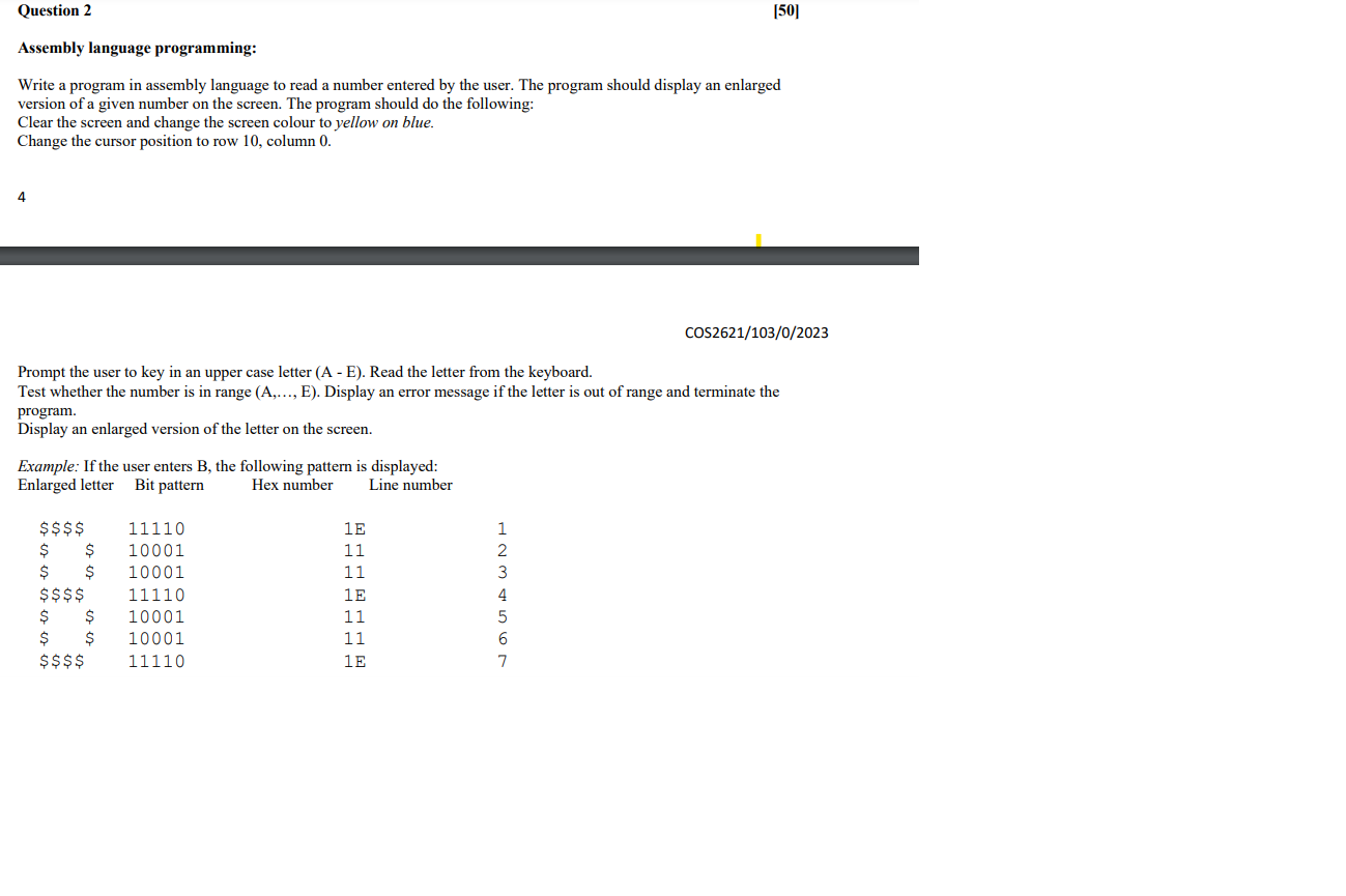 Question 2 Assembly language programming: [50] Write a program in assembly language