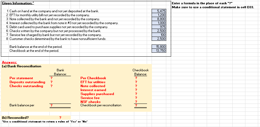 Given Information:" Enter a formula in the place of each "?" Make