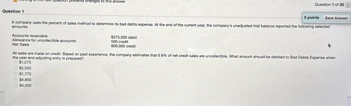 changes to this answer Question 1 of 20 Question 1 5 points