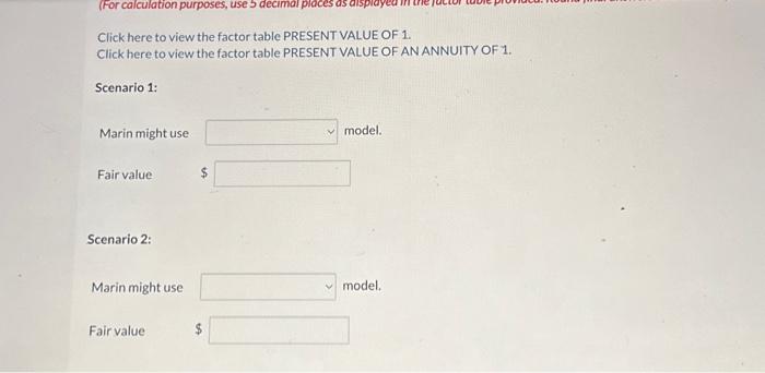 model. Identify which model Marin might use to estimate the discounted fair