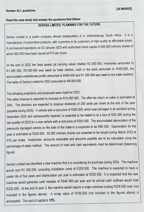 Answer ALL questions. [30 MARKS] Read the case study and answer the