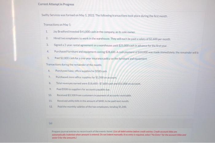 Current Attempt in Progress Swifty Services was formed on May 1, 2022.