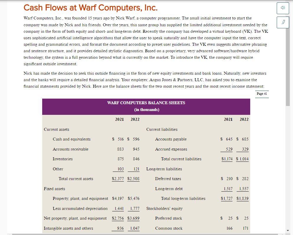 Cash Flows at Warf Computers, Inc. Warf Computers, Inc., was founded 15