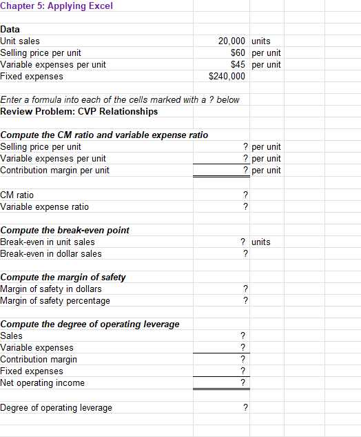 the Applying Excel form and enter formulas in all cells that contain
