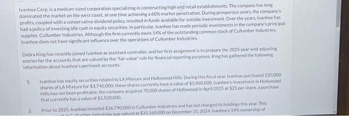 Ivanhoe Corp. is a medium-sized corporation specializing in constructing high end retail