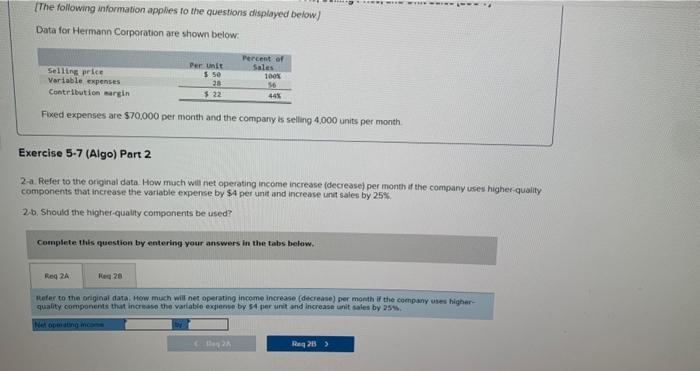 Price, and Unit Sales [LO5-7) [The following information applies to the questions