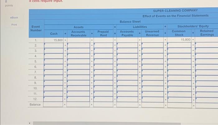 financial statements using a horizontal tatements model LO 3-2, 3-3 The following