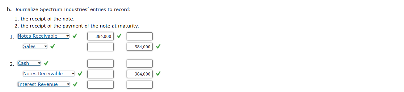 to Spectrum Industries for merchandise inventory. Assume a 360-day year. If required,
