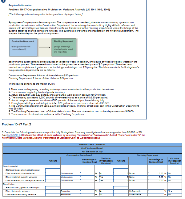 Required Information Problem 10-47 Comprehensive Problem on Variance Analysis (LO 10-1, 10-3,