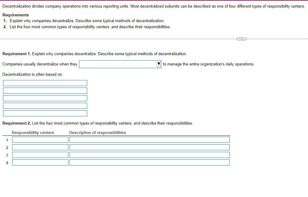 Decentralization divides company operations into various reporting units. Most decentralized subunits can