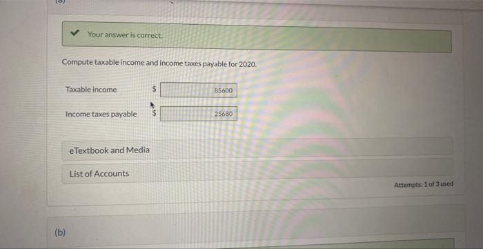 pretax financial income of $72,600 for 2020. The following items cause taxable