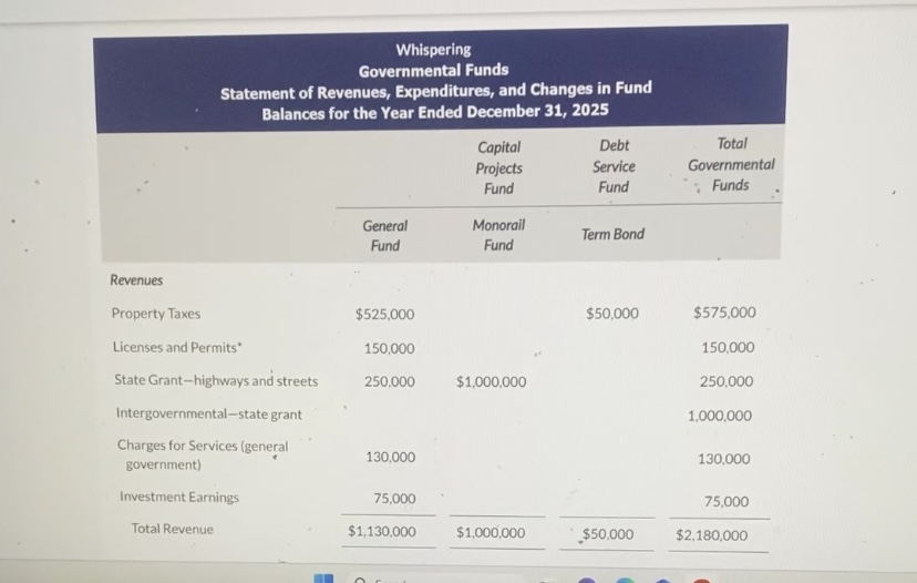 for the Year Ending December 31, 2025 Primary Government Ending Governmental Activities