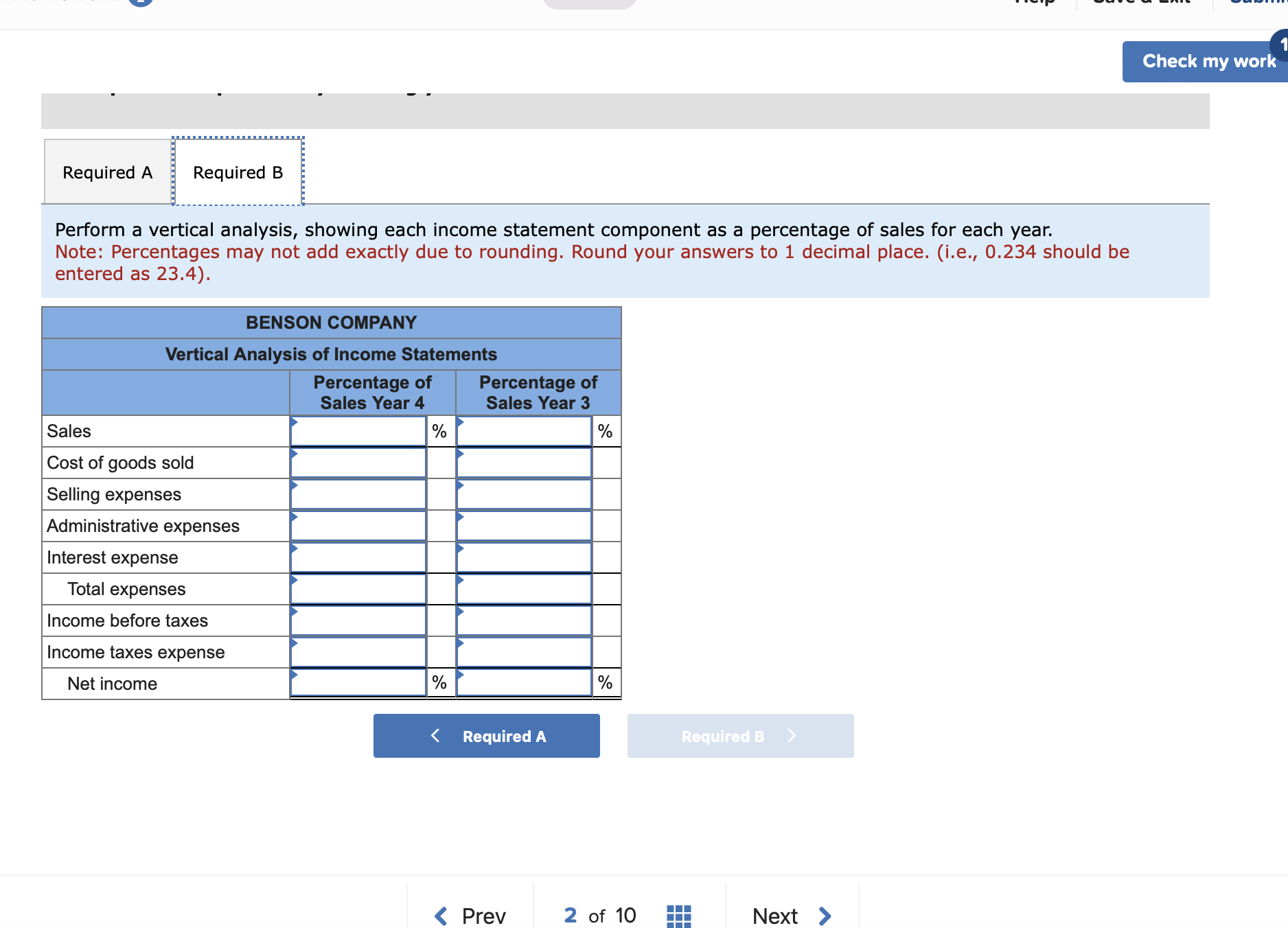 my work BENSON COMPANY Income Statements eBook Year 4 Year 3 Sales