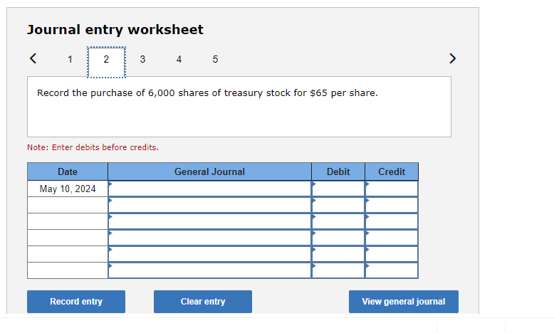 Debit Credit Record entry Clear entry View general journal Journal entry worksheet