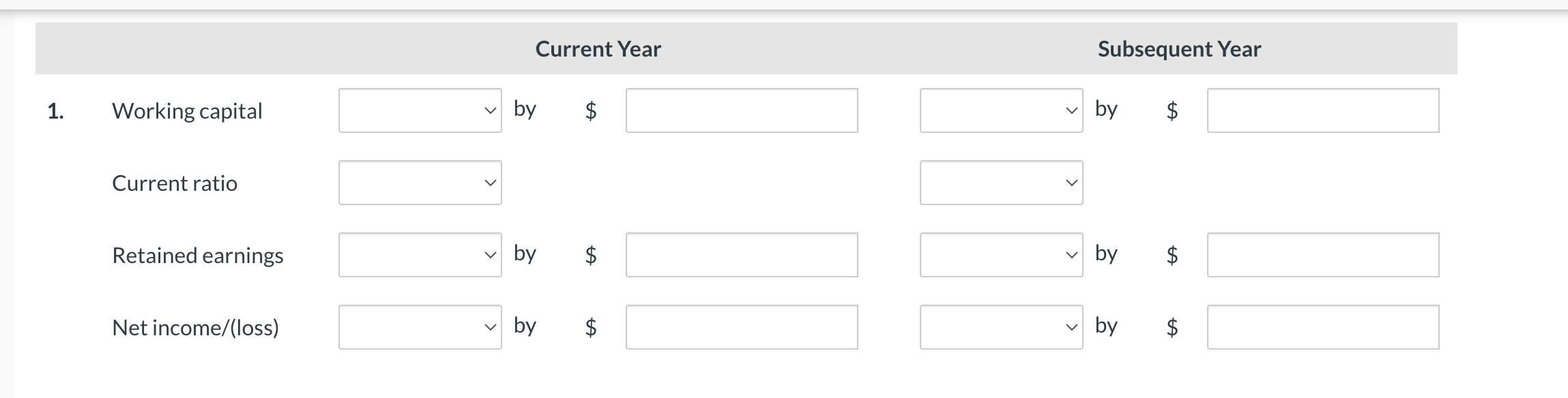 current year. Each error is an independent case. 1. Ending inventory is