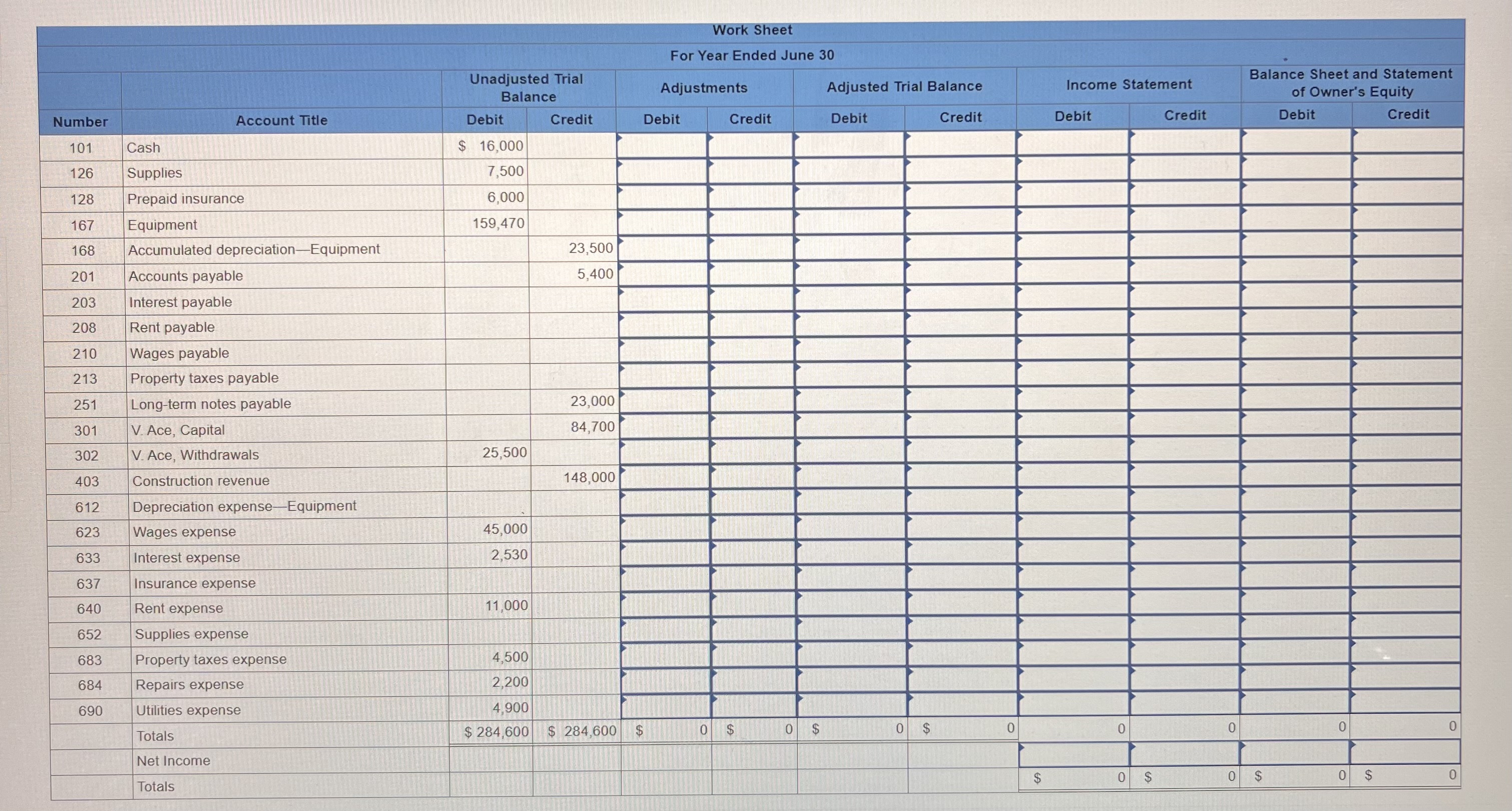 for Ace Construction Company at its June 30 current fiscal year-end. The