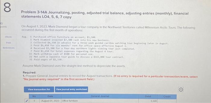 00 8 0 points eflook Pant References Problem 3-14A Journalizing, posting, adjusted