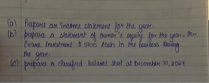 Adjusted Trial Balance December 31,2024 Gredit Debit Cash 4000 Accounts Recievable 4400