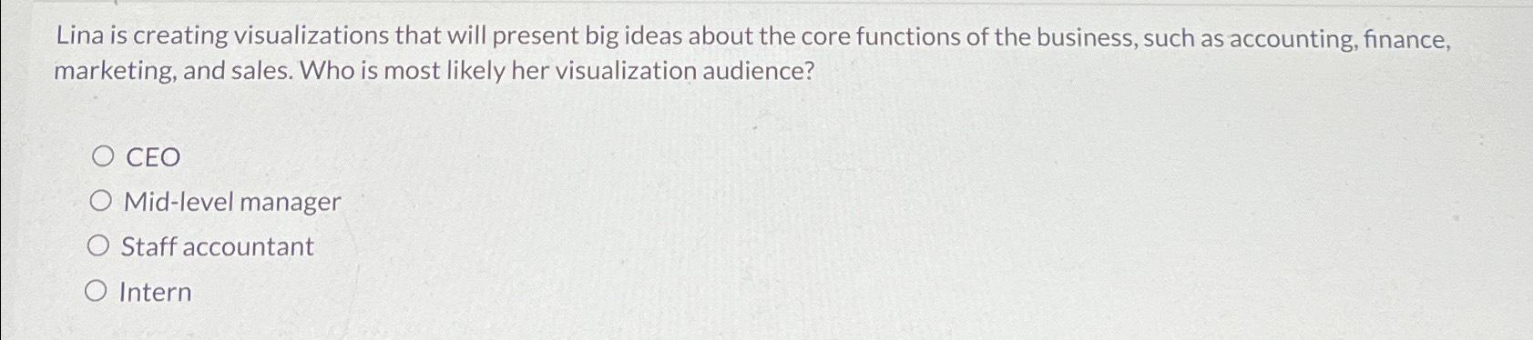 Lina is creating visualizations that will present big ideas about the core