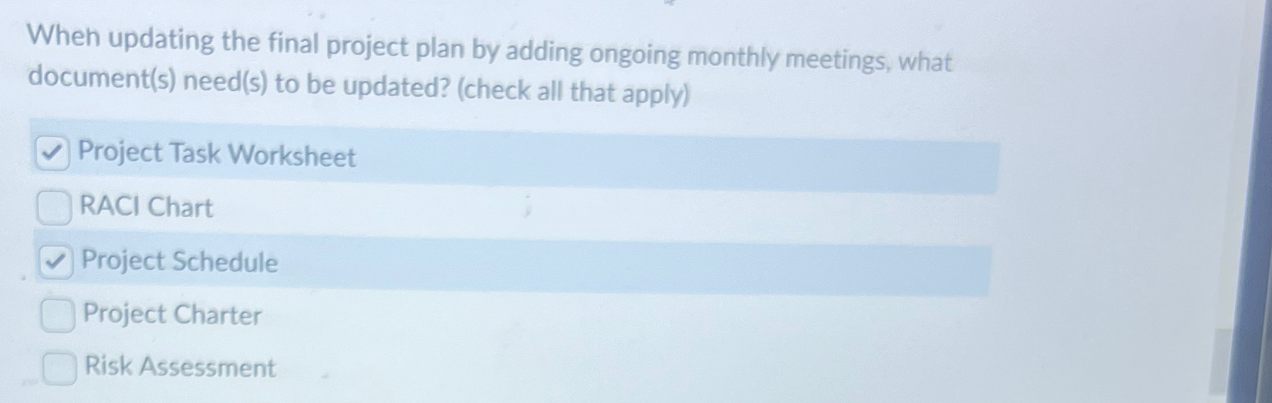 When updating the final project plan by adding ongoing monthly meetings, what