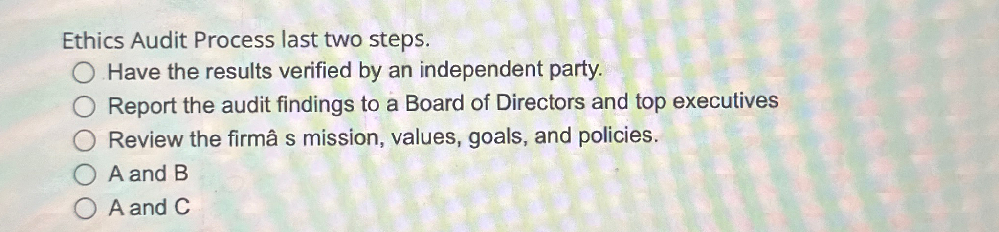 Ethics Audit Process last two steps. Have the results verified by an