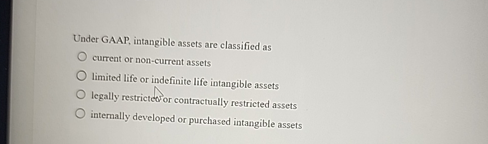 Under GAAP, intangible assets are classified as current or non-current assets limited