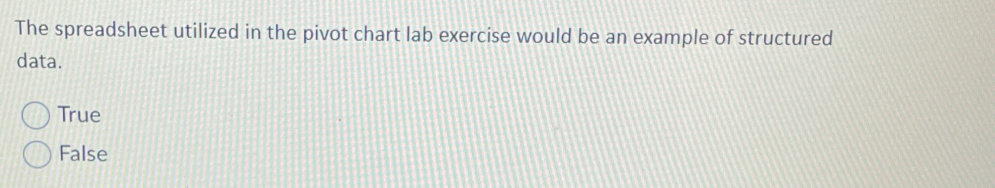 The spreadsheet utilized in the pivot chart lab exercise would be an