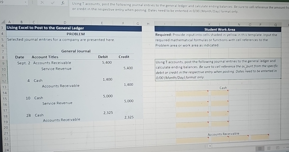 19 A B C fx D Using T accounts, post the following