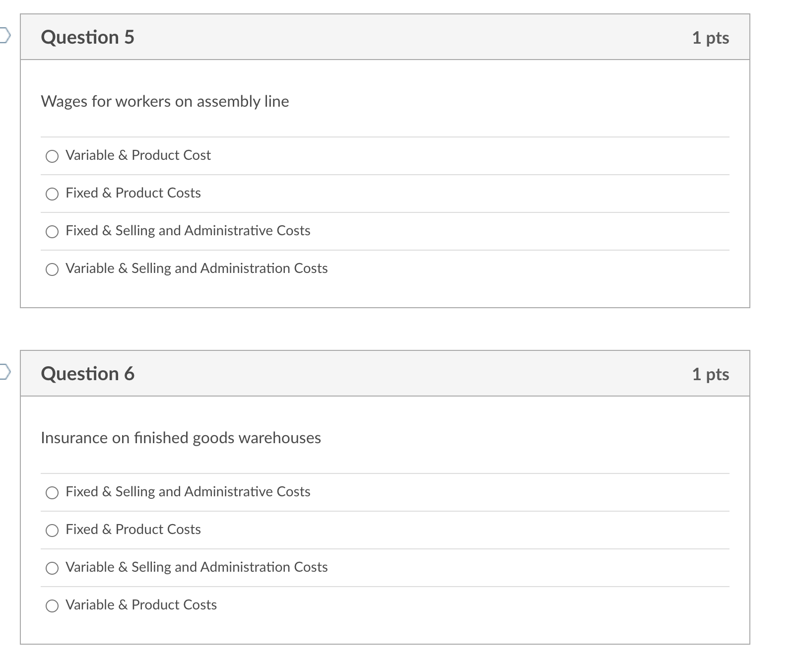 selling and administrative cost or a product cost. Question 1 Property tax