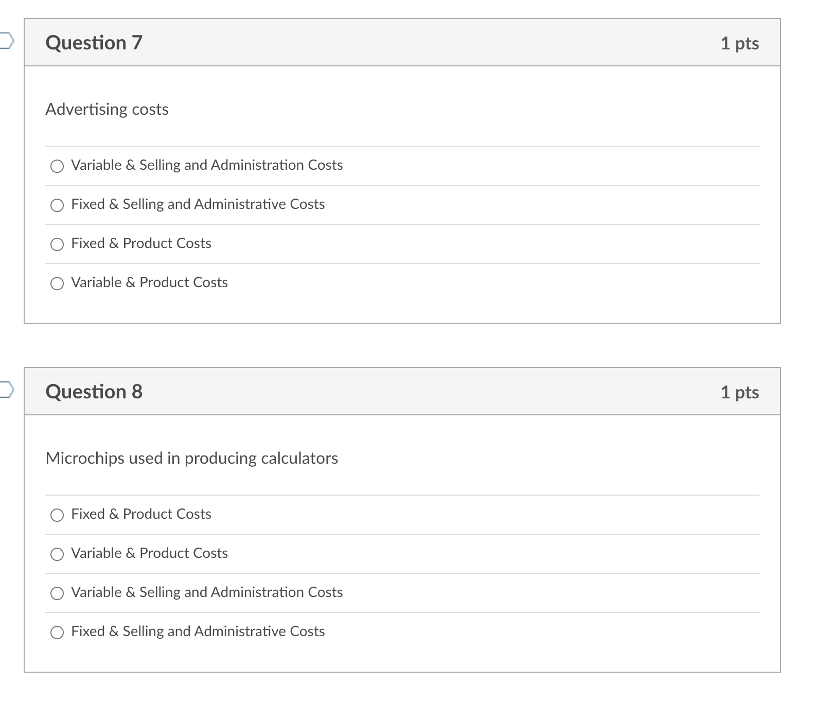 relating to the factory Fixed & Product Costs Variable & Product Costs