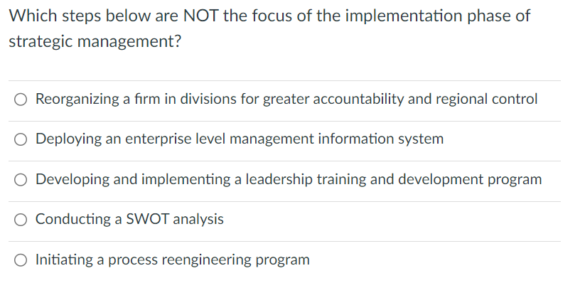 Which steps below are NOT the focus of the implementation phase of