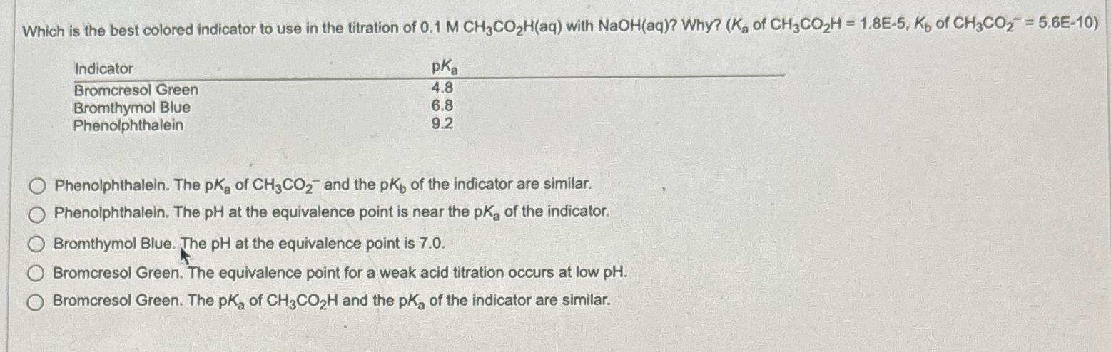 Which is the best colored indicator to use in the titration of