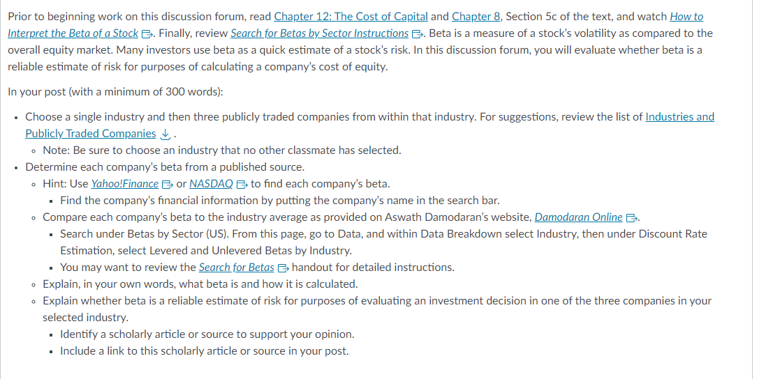 Prior to beginning work on this discussion forum, read Chapter 12: The