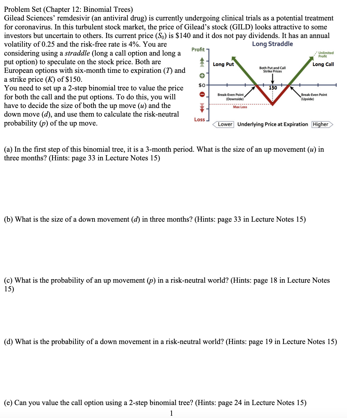 Problem Set (Chapter 12: Binomial Trees) Gilead Sciences' remdesivir (an antiviral drug)