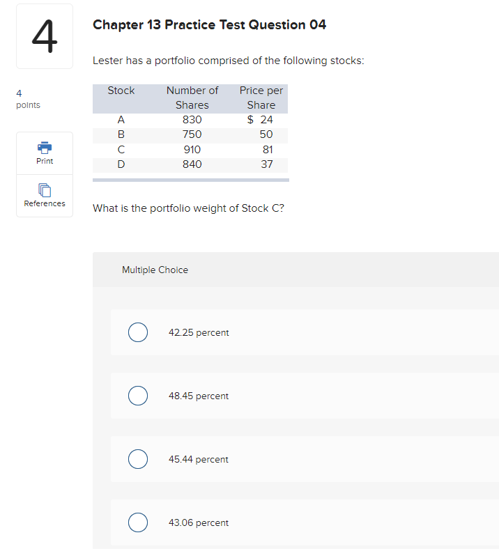 in a recessionary economy. What is the expected rate of return on