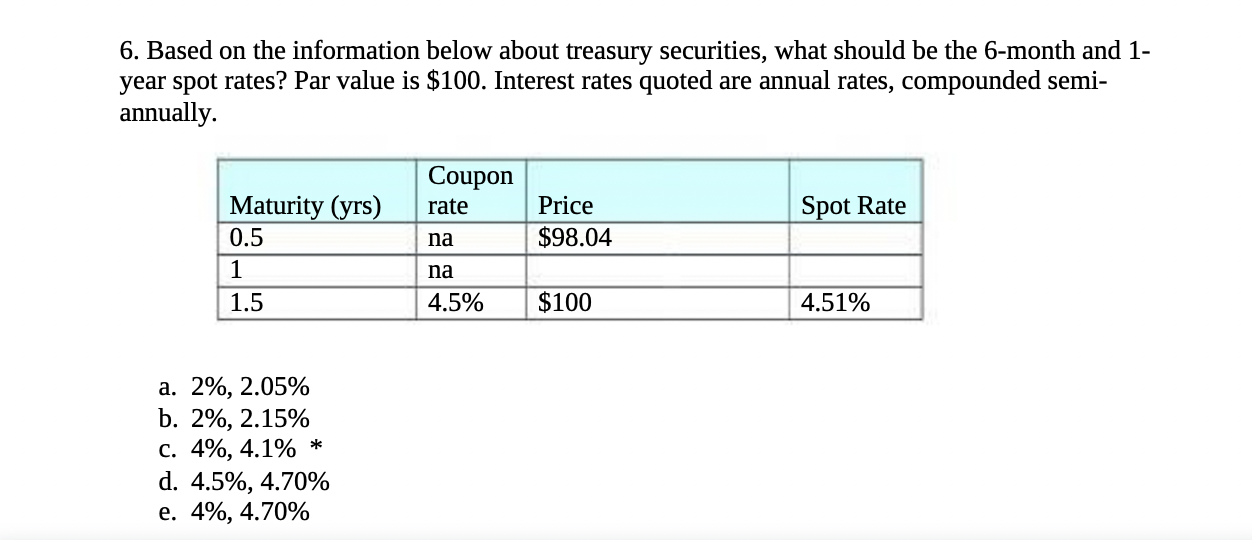 6. Based on the information below about treasury securities, what should be