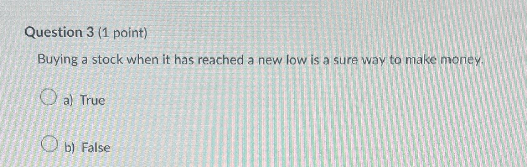 Question 3 (1 point) Buying a stock when it has reached a